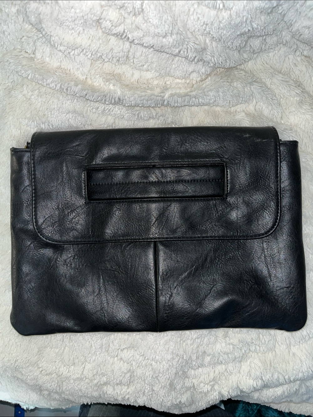 Black Leather Envelope Clutch Bag - Classic Women's Handbag